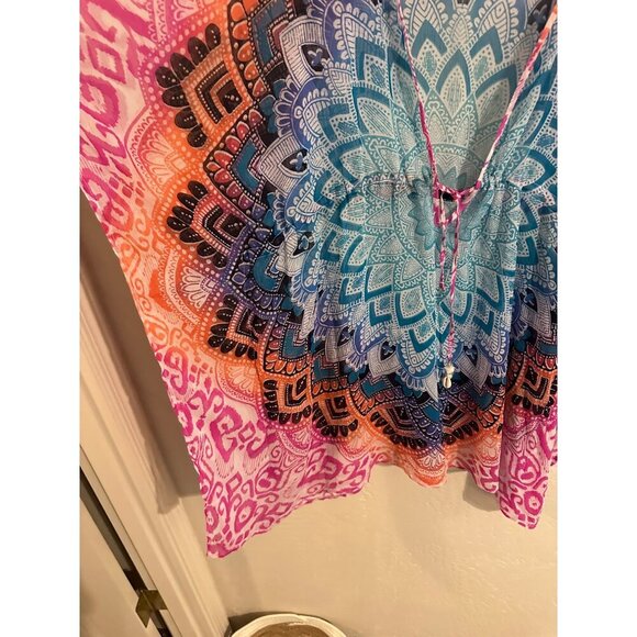 Bleu by Rod Beattie Plus Size Multicolored Printed Caftan Coverup - Picture 4 of 12